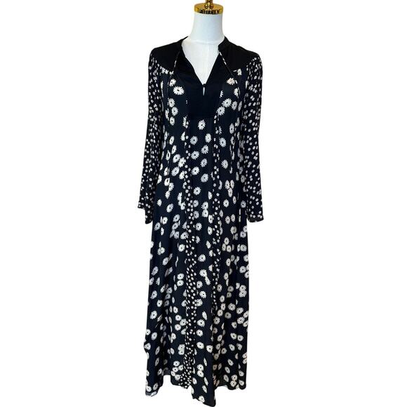 Rixo Black Floral Midi Peasant Dress SMALL Cottage Retro 70s Boho Designer $400 - Picture 8 of 12